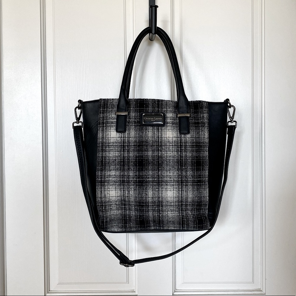 Christian Lacroix plaid wool shoulder tote